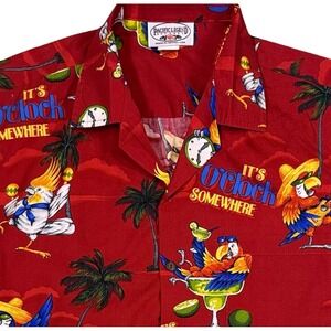 Vtg Pacific Legend 5 O'Clock Somewhere Hawaiian Shirt Hawaii L Margarita Parrot